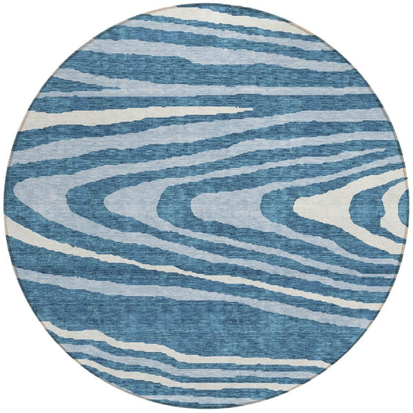 HomeRoots 5' Navy Blue Denim Faux Bois Area Rug – Stylish, Washable Indoor/Outdoor Design for Every Space 8' Round 614493