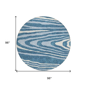 HomeRoots 5' Navy Blue Denim Faux Bois Area Rug – Stylish, Washable Indoor/Outdoor Design for Every Space 8' Round 614493