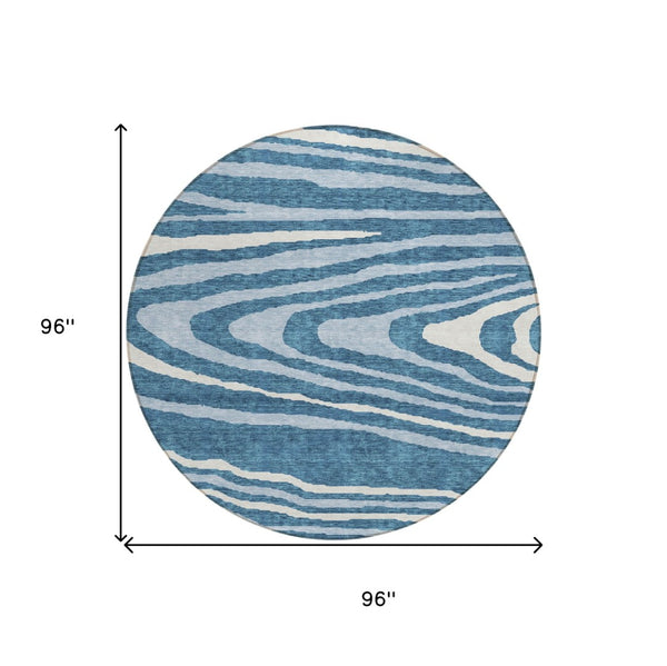 HomeRoots 5' Navy Blue Denim Faux Bois Area Rug – Stylish, Washable Indoor/Outdoor Design for Every Space 8' Round 614493
