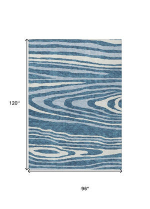HomeRoots 5' Navy Blue Denim Faux Bois Area Rug – Stylish, Washable Indoor/Outdoor Design for Every Space 8' X 10' 614494