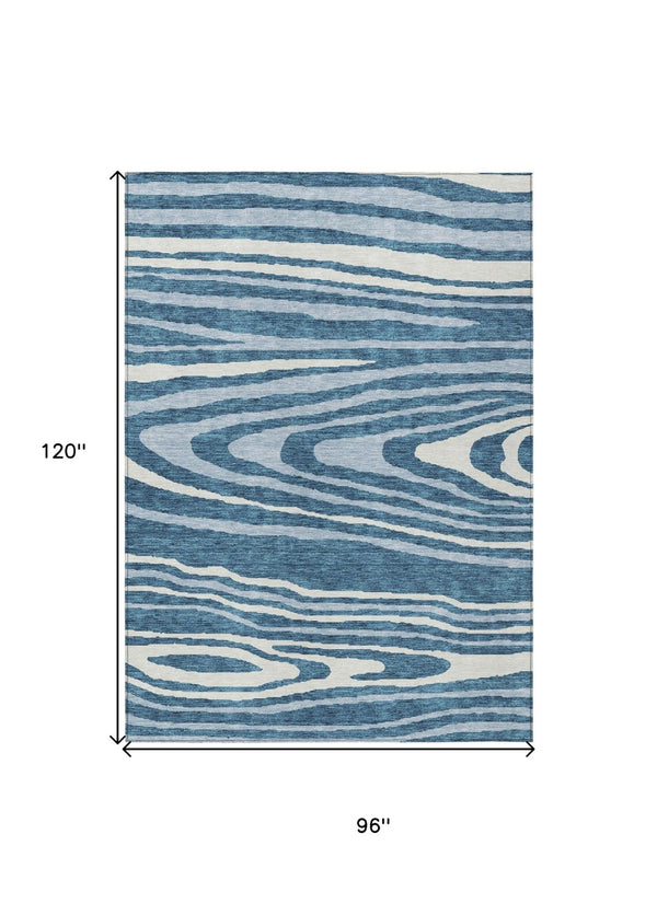 HomeRoots 5' Navy Blue Denim Faux Bois Area Rug – Stylish, Washable Indoor/Outdoor Design for Every Space 8' X 10' 614494