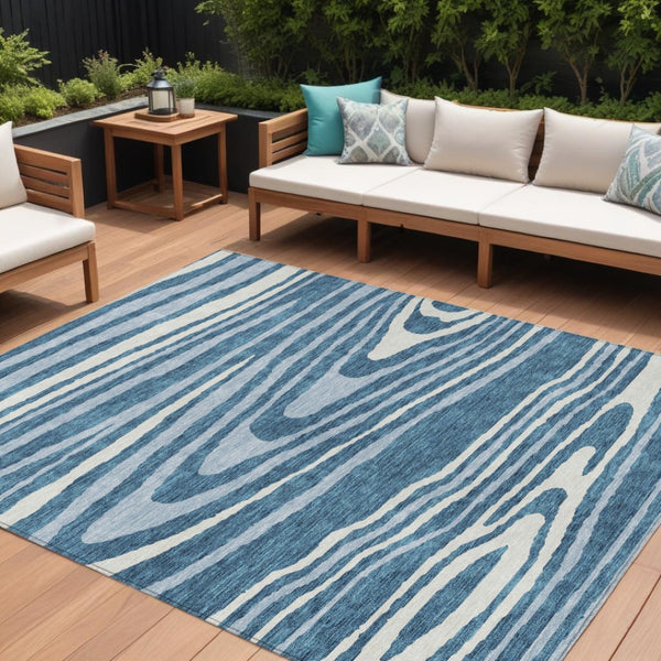 HomeRoots 5' Navy Blue Denim Faux Bois Area Rug – Stylish, Washable Indoor/Outdoor Design for Every Space 8' X 10' 614494