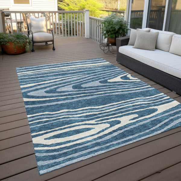 HomeRoots 5' Navy Blue Denim Faux Bois Area Rug – Stylish, Washable Indoor/Outdoor Design for Every Space 8' X 10' 614494