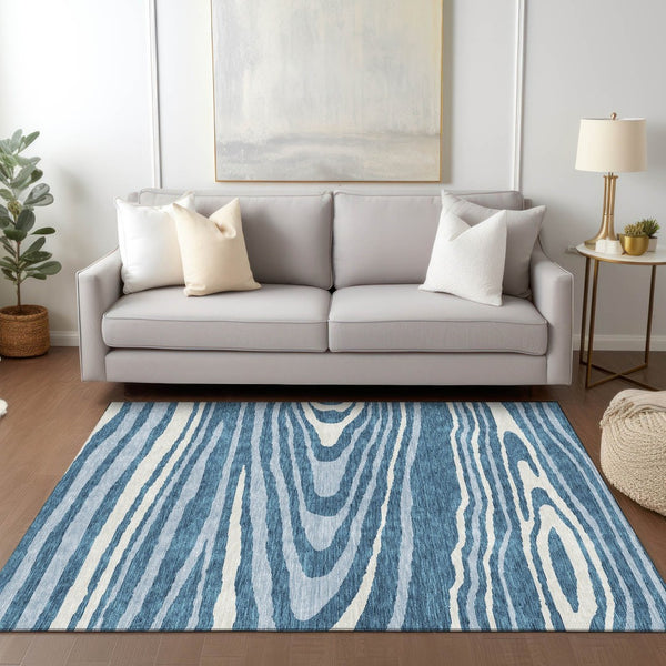 HomeRoots 5' Navy Blue Denim Faux Bois Area Rug – Stylish, Washable Indoor/Outdoor Design for Every Space 8' X 10' 614494