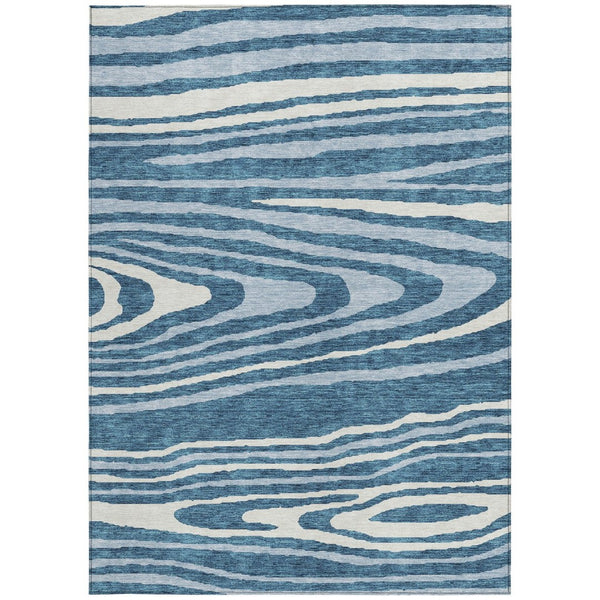 HomeRoots 5' Navy Blue Denim Faux Bois Area Rug – Stylish, Washable Indoor/Outdoor Design for Every Space 9' X 12' 614495
