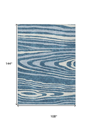 HomeRoots 5' Navy Blue Denim Faux Bois Area Rug – Stylish, Washable Indoor/Outdoor Design for Every Space 9' X 12' 614495