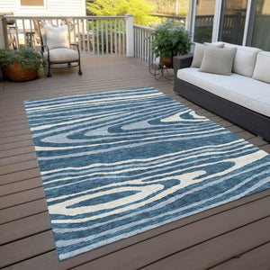 HomeRoots 5' Navy Blue Denim Faux Bois Area Rug – Stylish, Washable Indoor/Outdoor Design for Every Space 9' X 12' 614495