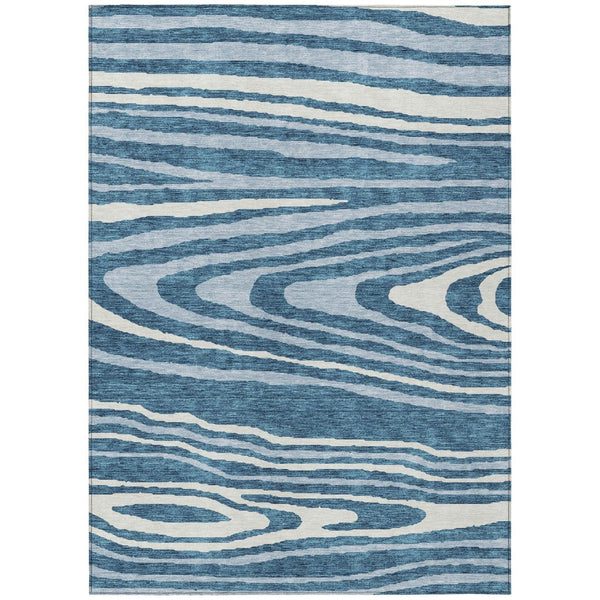 HomeRoots 5' Navy Blue Denim Faux Bois Area Rug – Stylish, Washable Indoor/Outdoor Design for Every Space 9' X 12' 614495