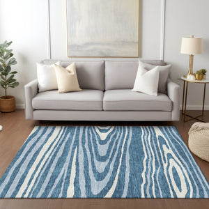 HomeRoots 5' Navy Blue Denim Faux Bois Area Rug – Stylish, Washable Indoor/Outdoor Design for Every Space 9' X 12' 614495