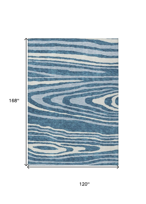 HomeRoots 5' Navy Blue Denim Faux Bois Area Rug – Stylish, Washable Indoor/Outdoor Design for Every Space 10' X 14' 614496