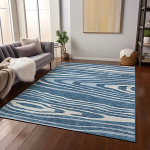 HomeRoots 5' Navy Blue Denim Faux Bois Area Rug – Stylish, Washable Indoor/Outdoor Design for Every Space 10' X 14' 614496
