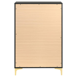 English Elm Lexie Tall Black 6-Drawer Chest with Gold Pulls & Bracket Legs — Modern Glam Storage for Small Spaces B062P358074