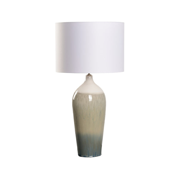 Wildwood Celeste Ceramic Table Lamp With Reactive Glaze, 33" Tall, Soft Gray-Tan Finish & White Drum Shade 61451