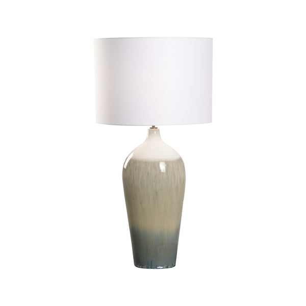 Wildwood Celeste Ceramic Table Lamp With Reactive Glaze, 33" Tall, Soft Gray-Tan Finish & White Drum Shade 61451