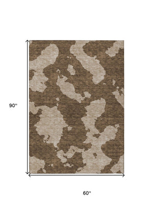 HomeRoots 5' Versatile Brown and Beige Abstract Indoor Outdoor Area Rug - Durable, Washable, Modern Style 5' X 8' 614516