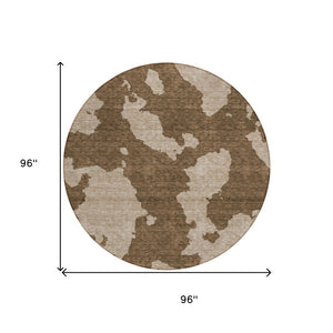 HomeRoots 5' Versatile Brown and Beige Abstract Indoor Outdoor Area Rug - Durable, Washable, Modern Style 8' Round 614517