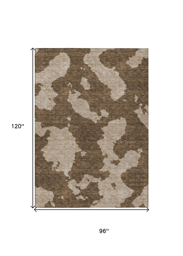 HomeRoots 5' Versatile Brown and Beige Abstract Indoor Outdoor Area Rug - Durable, Washable, Modern Style 8' X 10' 614518