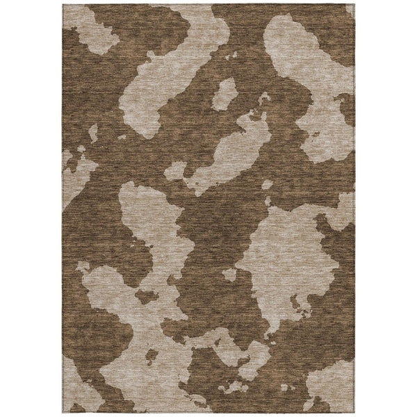HomeRoots 5' Versatile Brown and Beige Abstract Indoor Outdoor Area Rug - Durable, Washable, Modern Style 9' X 12' 614519
