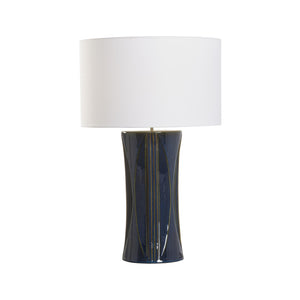 Wildwood Celine Deep Blue Ceramic Table Lamp With White Drum Shade — Handcrafted Glossy Sculptural Accent Light 61452