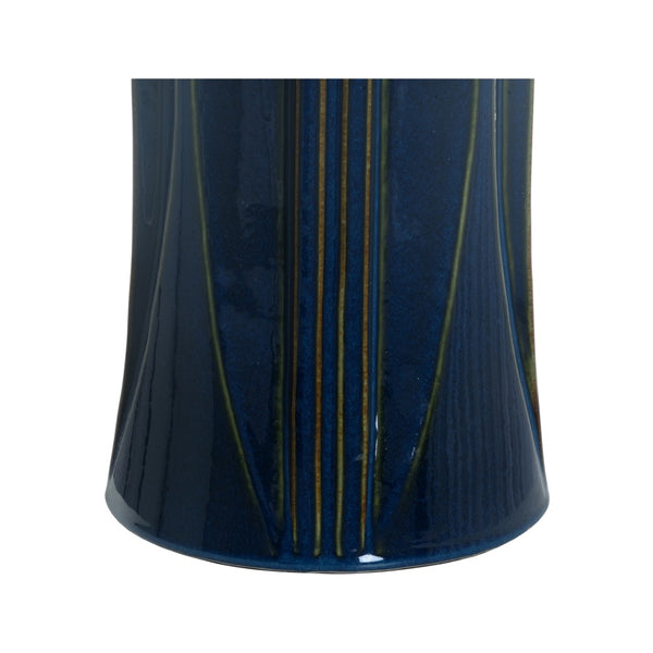 Wildwood Celine Deep Blue Ceramic Table Lamp With White Drum Shade — Handcrafted Glossy Sculptural Accent Light 61452