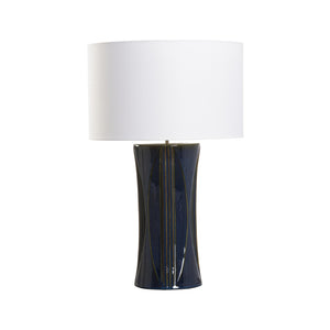 Wildwood Celine Deep Blue Ceramic Table Lamp With White Drum Shade — Handcrafted Glossy Sculptural Accent Light 61452