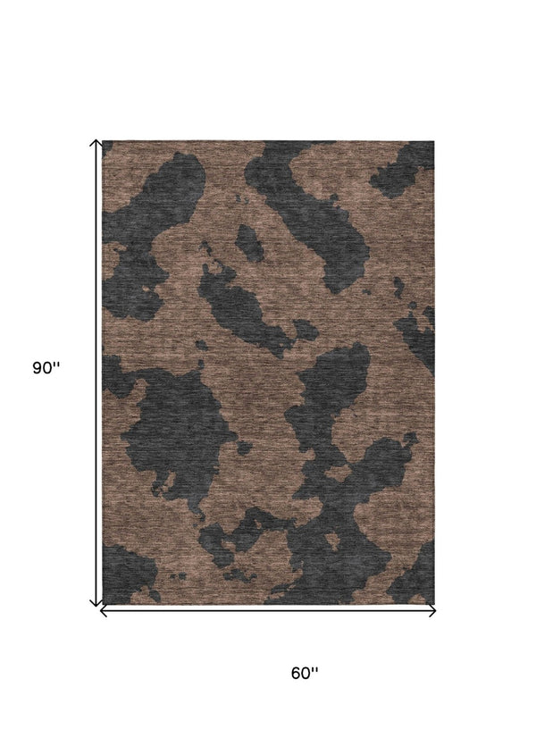 HomeRoots 5' Contemporary Chocolate and Charcoal Abstract Washable Indoor Outdoor Area Rug for High Traffic Use 5' X 8' 614522