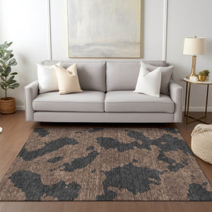 HomeRoots 5' Contemporary Chocolate and Charcoal Abstract Washable Indoor Outdoor Area Rug for High Traffic Use 5' X 8' 614522