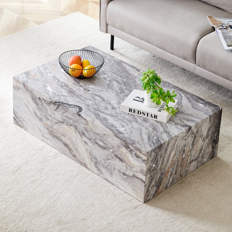 English Elm 39.3*23.6*12 Grey Stone Pattern Coffee Table - MDF Luxury Finish, Ready-to-Use Accent for Modern Homes W1151P242267