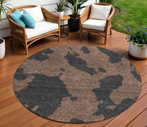 HomeRoots 5' Contemporary Chocolate and Charcoal Abstract Washable Indoor Outdoor Area Rug for High Traffic Use 8' Round 614523