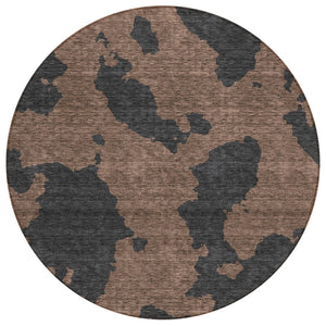 HomeRoots 5' Contemporary Chocolate and Charcoal Abstract Washable Indoor Outdoor Area Rug for High Traffic Use 8' Round 614523