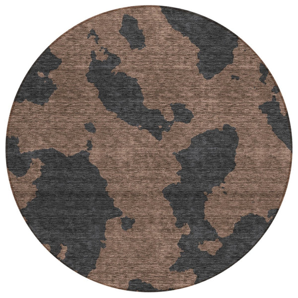 HomeRoots 5' Contemporary Chocolate and Charcoal Abstract Washable Indoor Outdoor Area Rug for High Traffic Use 8' Round 614523