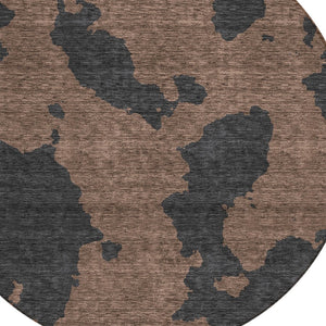HomeRoots 5' Contemporary Chocolate and Charcoal Abstract Washable Indoor Outdoor Area Rug for High Traffic Use 8' Round 614523