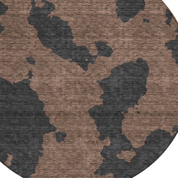 HomeRoots 5' Contemporary Chocolate and Charcoal Abstract Washable Indoor Outdoor Area Rug for High Traffic Use 8' Round 614523