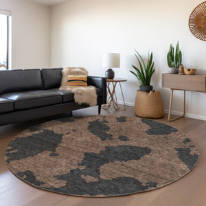 HomeRoots 5' Contemporary Chocolate and Charcoal Abstract Washable Indoor Outdoor Area Rug for High Traffic Use 8' Round 614523