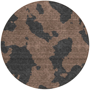HomeRoots 5' Contemporary Chocolate and Charcoal Abstract Washable Indoor Outdoor Area Rug for High Traffic Use 8' Round 614523