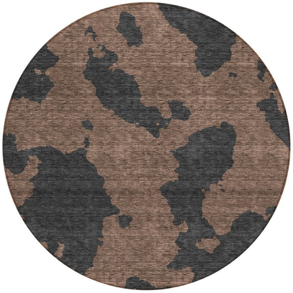 HomeRoots 5' Contemporary Chocolate and Charcoal Abstract Washable Indoor Outdoor Area Rug for High Traffic Use 8' Round 614523