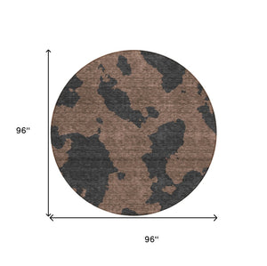 HomeRoots 5' Contemporary Chocolate and Charcoal Abstract Washable Indoor Outdoor Area Rug for High Traffic Use 8' Round 614523