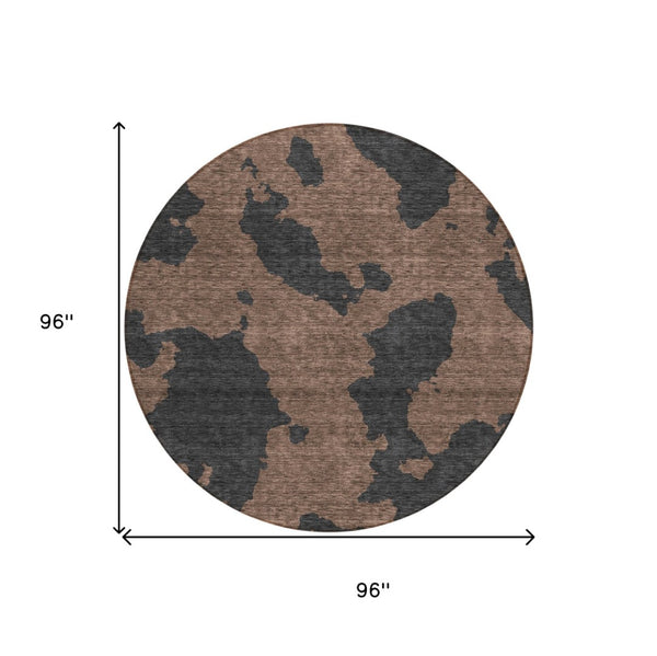HomeRoots 5' Contemporary Chocolate and Charcoal Abstract Washable Indoor Outdoor Area Rug for High Traffic Use 8' Round 614523