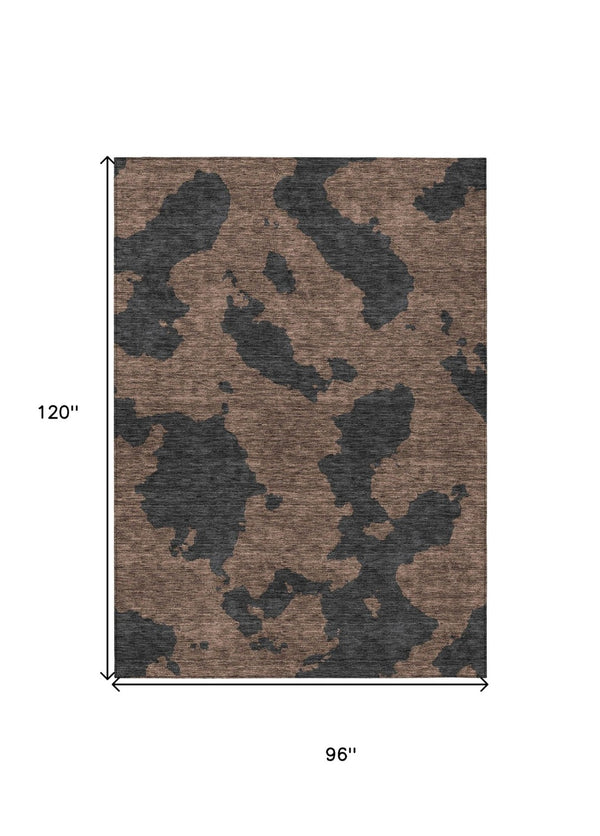 HomeRoots 5' Contemporary Chocolate and Charcoal Abstract Washable Indoor Outdoor Area Rug for High Traffic Use 8' X 10' 614524