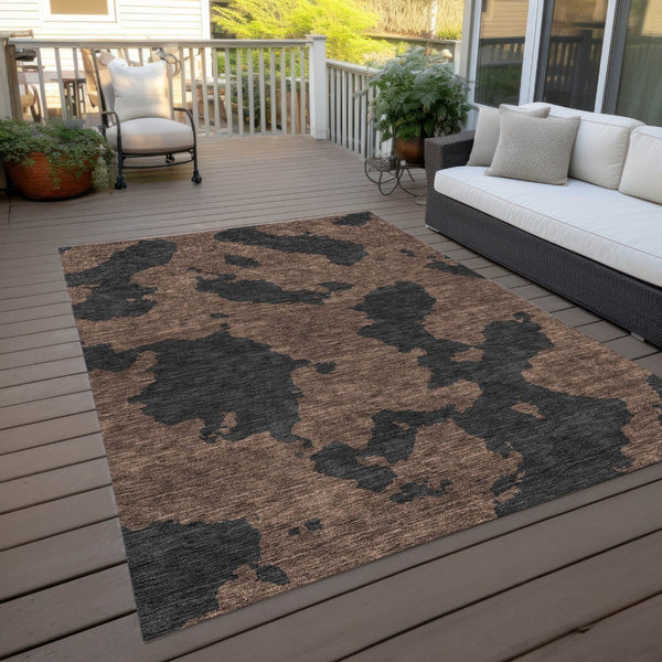 HomeRoots 5' Contemporary Chocolate and Charcoal Abstract Washable Indoor Outdoor Area Rug for High Traffic Use 8' X 10' 614524