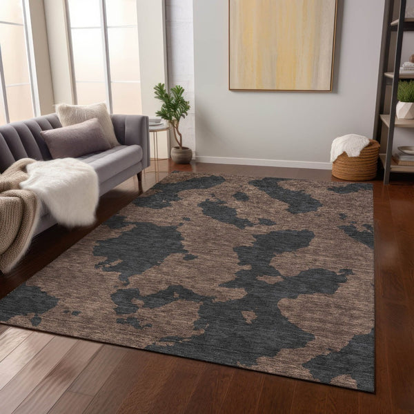 HomeRoots 5' Contemporary Chocolate and Charcoal Abstract Washable Indoor Outdoor Area Rug for High Traffic Use 8' X 10' 614524