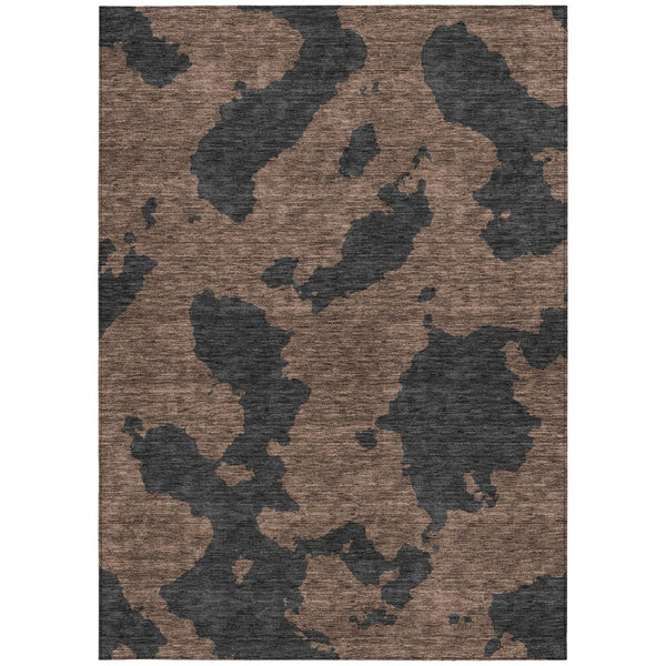 HomeRoots 5' Contemporary Chocolate and Charcoal Abstract Washable Indoor Outdoor Area Rug for High Traffic Use 9' X 12' 614525