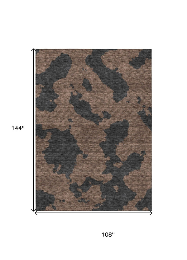 HomeRoots 5' Contemporary Chocolate and Charcoal Abstract Washable Indoor Outdoor Area Rug for High Traffic Use 9' X 12' 614525