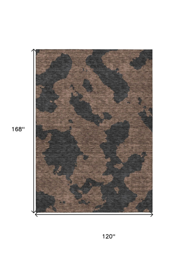 HomeRoots 5' Contemporary Chocolate and Charcoal Abstract Washable Indoor Outdoor Area Rug for High Traffic Use 10' X 14' 614526