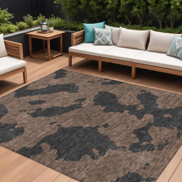 HomeRoots 5' Contemporary Chocolate and Charcoal Abstract Washable Indoor Outdoor Area Rug for High Traffic Use 10' X 14' 614526