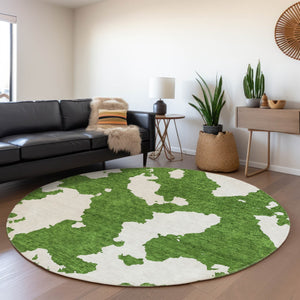 HomeRoots 5' Green and Ivory Abstract Indoor Outdoor Area Rug - Stylish, Washable, and Versatile for Any Space 8' Round 614529