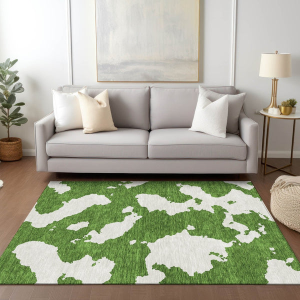 HomeRoots 5' Green and Ivory Abstract Indoor Outdoor Area Rug - Stylish, Washable, and Versatile for Any Space 10' X 14' 614532