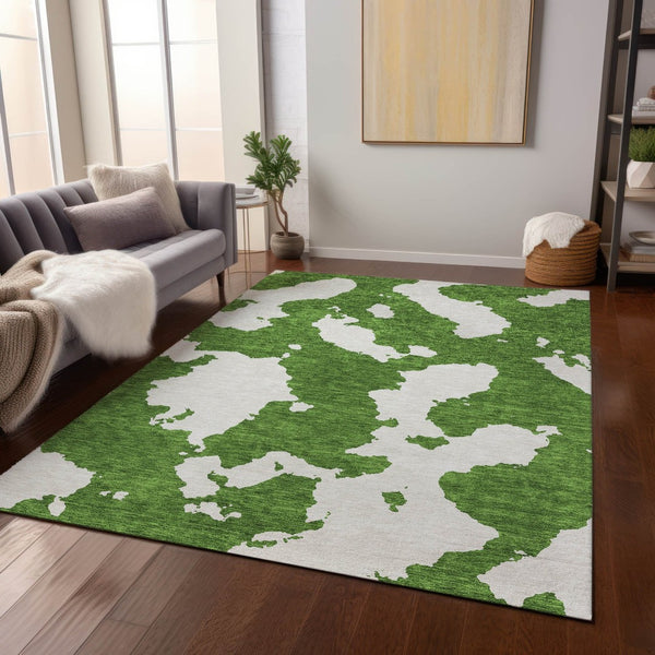 HomeRoots 5' Green and Ivory Abstract Indoor Outdoor Area Rug - Stylish, Washable, and Versatile for Any Space 10' X 14' 614532