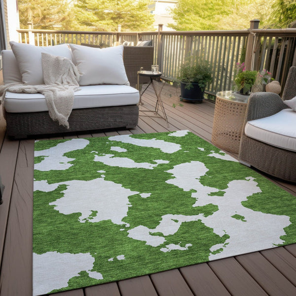 HomeRoots 5' Green and Ivory Abstract Indoor Outdoor Area Rug - Stylish, Washable, and Versatile for Any Space 10' X 14' 614532
