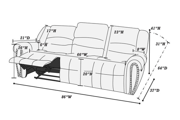 English Elm Modern Bonded Leather Sofa and Recliner Set with Tufting Nailhead Trim Living Room B011S02388